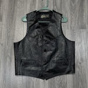 Deerskin Trading Post Black Leather Vest Mens XL Western Biker Genuine Classic